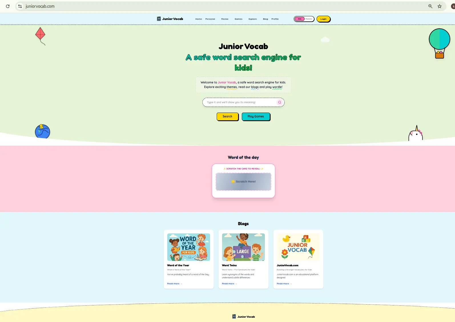 Visual comparison showing Junior Vocab's calm interface next to a chaotic, ad-filled screen